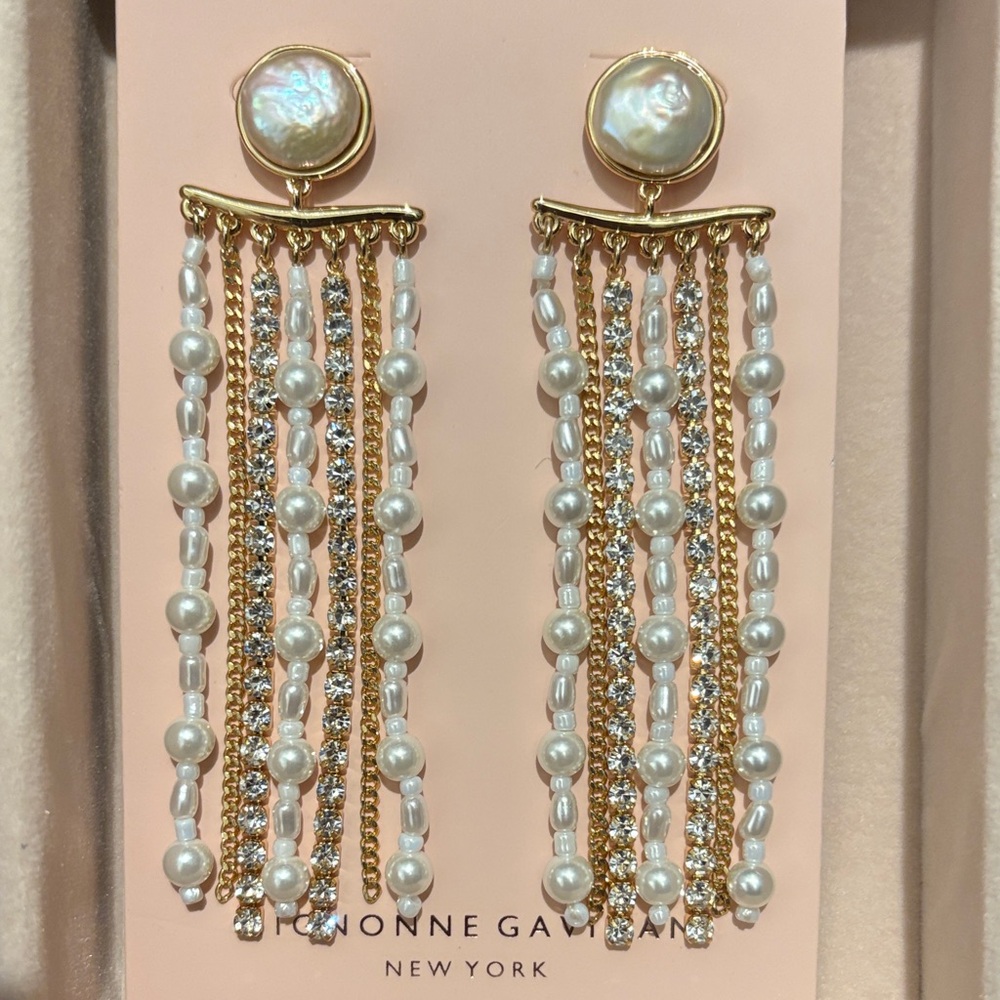 Mignonne Gavigan Gold and Pearl Fringe Earrings